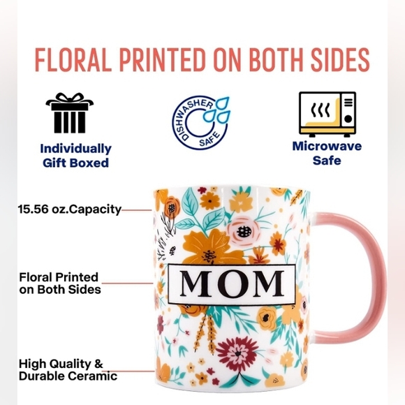Oyiyo Gift For Mom White Pink Floral Multicolored I Love You Mom Mug NIB - Picture 3 of 8